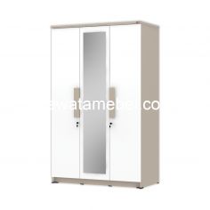 Wardrobe 3 Doors + Mirror - ACTIV Kofi LP 307 / Taupe - White Glossy